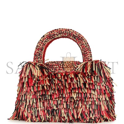 CHANEL MASTER SMALL FRINGE KELLY RED BEIGE BLACK RAFFIA WOOD AND LIGHT GOLD HARDWARE (19*13*7cm) 